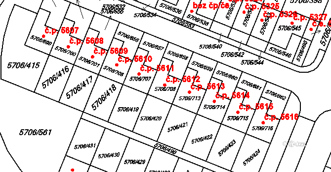 Jihlava 5612 na parcele st. 5706/708 v KÚ Jihlava, Katastrální mapa