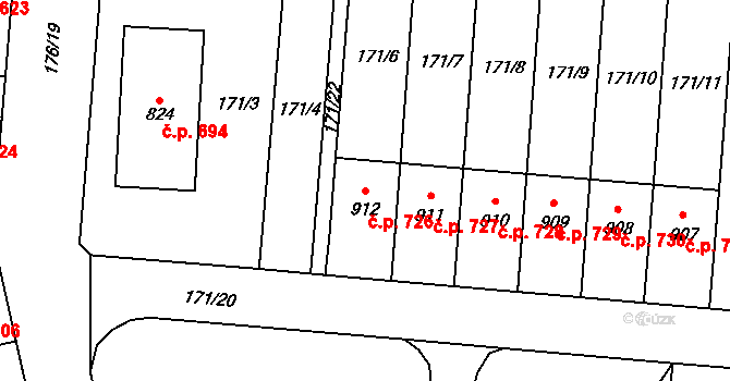 Slatiňany 726 na parcele st. 912 v KÚ Slatiňany, Katastrální mapa