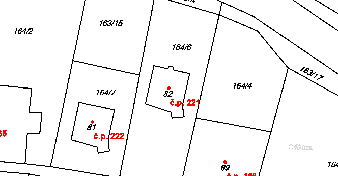 Velké Přílepy 221 na parcele st. 82 v KÚ Velké Přílepy, Katastrální mapa