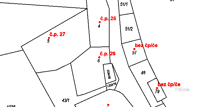 Zbynice 26, Hrádek na parcele st. 6 v KÚ Zbynice, Katastrální mapa