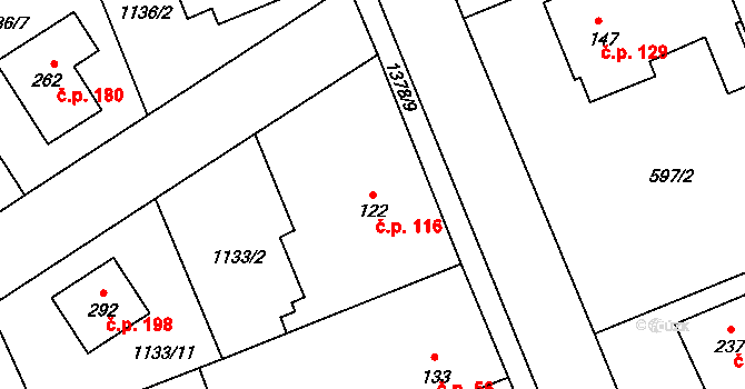 Litohlavy 116 na parcele st. 122 v KÚ Litohlavy, Katastrální mapa