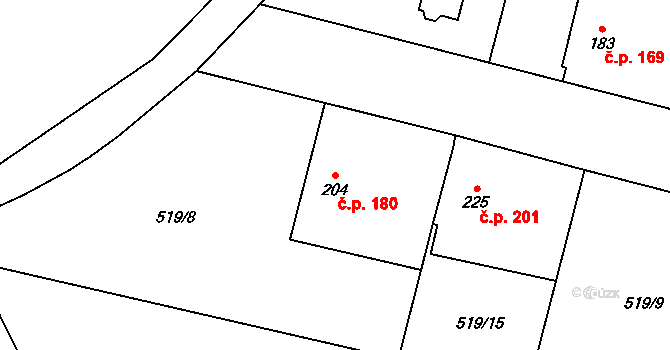 Opatovice nad Labem 180 na parcele st. 204 v KÚ Opatovice nad Labem, Katastrální mapa