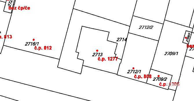 Kašenec 1277, Miroslav na parcele st. 2713 v KÚ Miroslav, Katastrální mapa