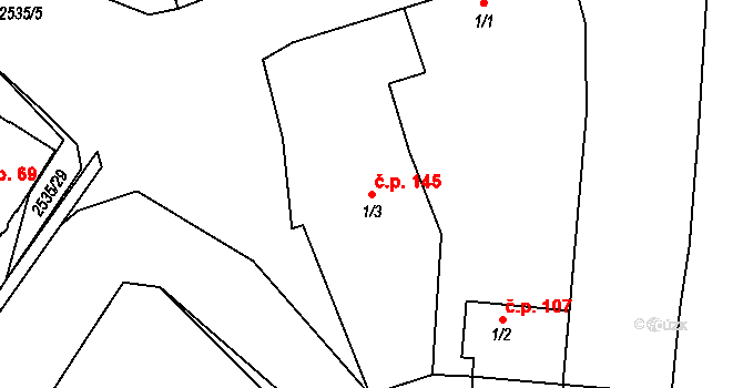 Kožichovice 145 na parcele st. 1/3 v KÚ Kožichovice, Katastrální mapa