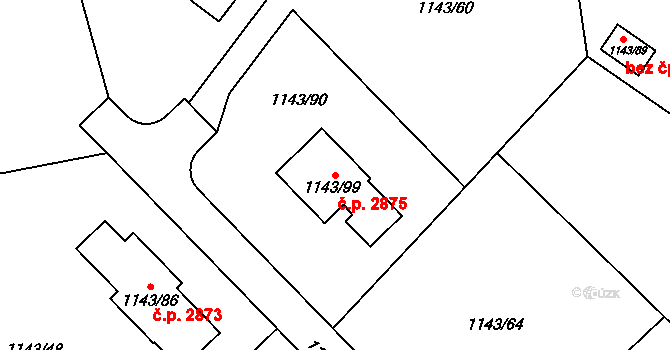 Rožnov pod Radhoštěm 2875 na parcele st. 1143/99 v KÚ Tylovice, Katastrální mapa