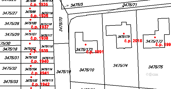 Úvaly 1991 na parcele st. 3475/173 v KÚ Úvaly u Prahy, Katastrální mapa