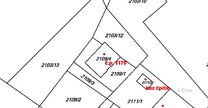 Jablunkov 1170 na parcele st. 2109/4 v KÚ Jablunkov, Katastrální mapa