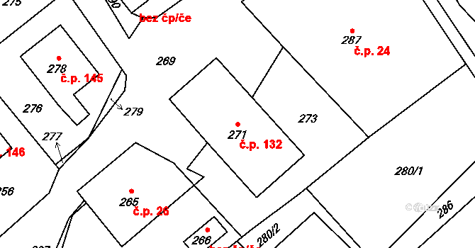 Olbramice 132 na parcele st. 271 v KÚ Olbramice, Katastrální mapa