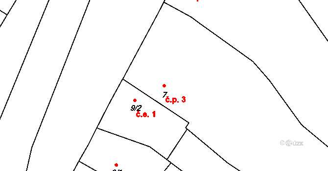 Modřejovice 3, Slabce na parcele st. 7 v KÚ Modřejovice, Katastrální mapa