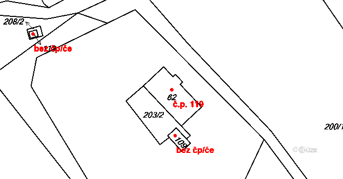 Všeměřice 119, Dolní Dvořiště na parcele st. 62 v KÚ Všeměřice, Katastrální mapa