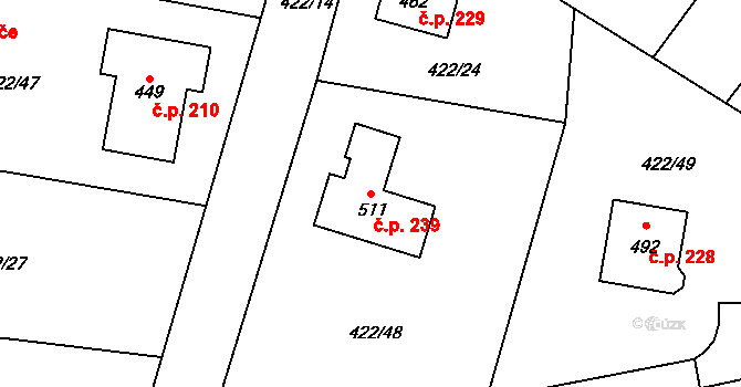 Smrkovice 239, Písek na parcele st. 511 v KÚ Smrkovice, Katastrální mapa