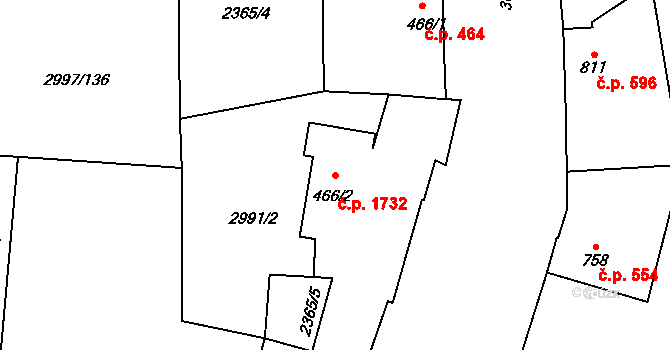 Stříbro 1732 na parcele st. 466/2 v KÚ Stříbro, Katastrální mapa
