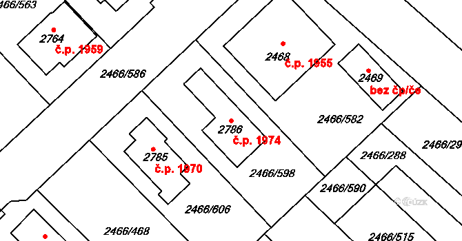 Tišnov 1974 na parcele st. 2786 v KÚ Tišnov, Katastrální mapa