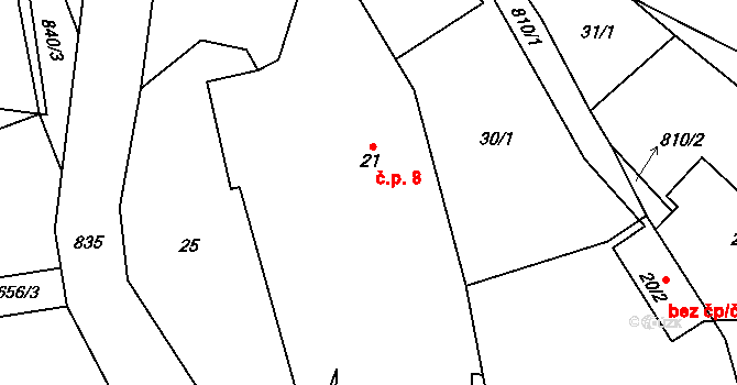 Zahájí 8, Hněvkovice na parcele st. 21 v KÚ Zahájí u Hněvkovic, Katastrální mapa