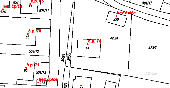 Termesivy 74, Havlíčkův Brod na parcele st. 72 v KÚ Termesivy, Katastrální mapa