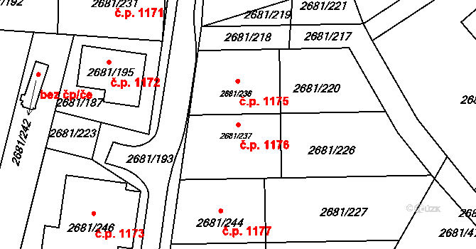 Bučovice 1176 na parcele st. 2681/237 v KÚ Bučovice, Katastrální mapa
