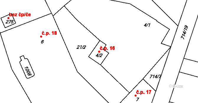 Lipovka 16, Rychnov nad Kněžnou na parcele st. 4/2 v KÚ Lipovka u Rychnova nad Kněžnou, Katastrální mapa
