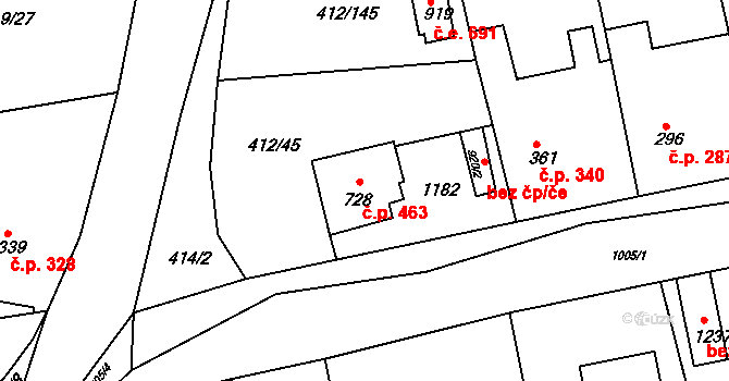 Šťáhlavy 463 na parcele st. 728 v KÚ Šťáhlavy, Katastrální mapa