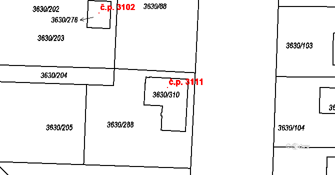 Louny 3111 na parcele st. 3630/310 v KÚ Louny, Katastrální mapa