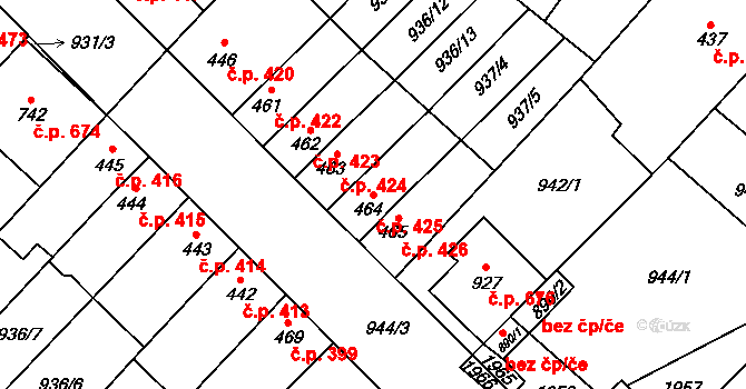 Kvasice 425 na parcele st. 464 v KÚ Kvasice, Katastrální mapa