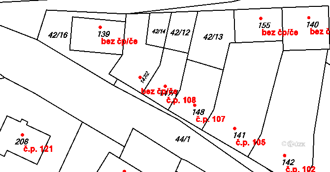 Horní Kounice 108 na parcele st. 147/1 v KÚ Horní Kounice, Katastrální mapa