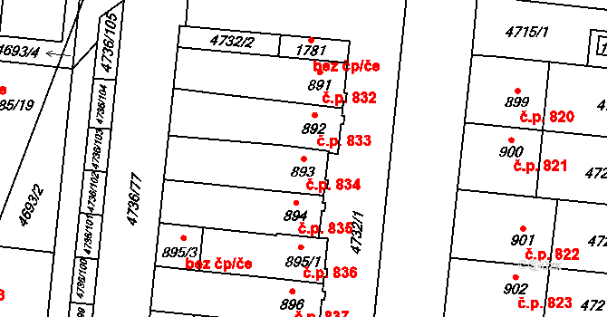 Hrušovany nad Jevišovkou 834 na parcele st. 893 v KÚ Hrušovany nad Jevišovkou, Katastrální mapa