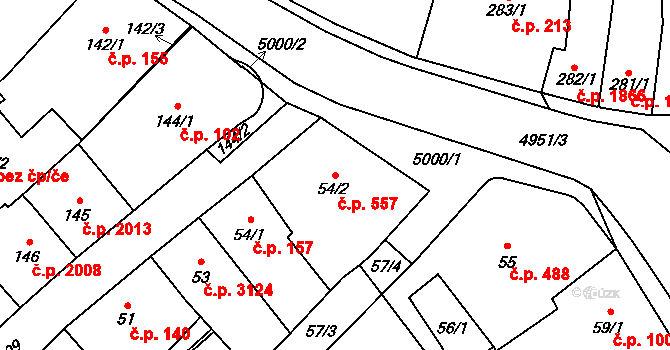 Přerov I-Město 557, Přerov na parcele st. 54/2 v KÚ Přerov, Katastrální mapa
