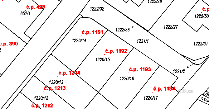 Ďáblice 1192, Praha na parcele st. 1220/15 v KÚ Ďáblice, Katastrální mapa