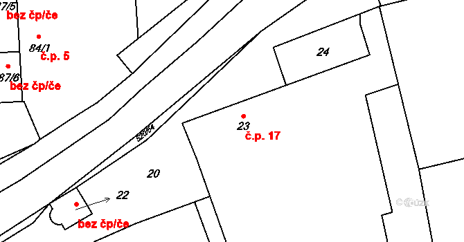 Chvalešovice 17, Dříteň na parcele st. 23 v KÚ Chvalešovice, Katastrální mapa