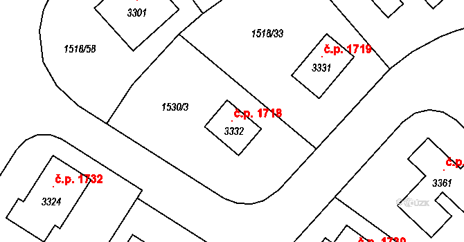 Napajedla 1718 na parcele st. 3332 v KÚ Napajedla, Katastrální mapa