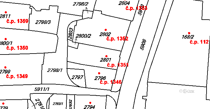 Jihlava 1351 na parcele st. 2801 v KÚ Jihlava, Katastrální mapa