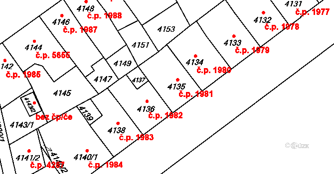 Jihlava 1981 na parcele st. 4135 v KÚ Jihlava, Katastrální mapa
