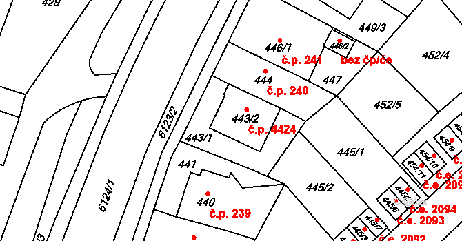 Jihlava 4424 na parcele st. 443/2 v KÚ Jihlava, Katastrální mapa