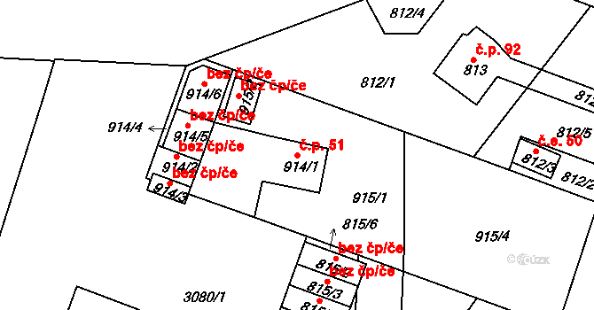 Lyžbice 51, Třinec na parcele st. 914/1 v KÚ Lyžbice, Katastrální mapa