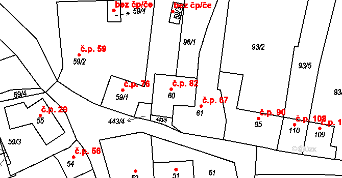 Horoměřice 82 na parcele st. 60 v KÚ Horoměřice, Katastrální mapa