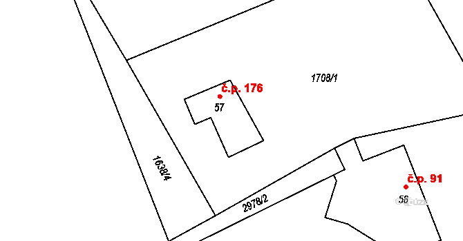 Heřmanice v Podještědí 176, Jablonné v Podještědí na parcele st. 57 v KÚ Heřmanice v Podještědí, Katastrální mapa