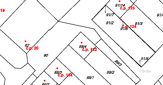 Josefov 112 na parcele st. 89/4 v KÚ Josefov u Hodonína, Katastrální mapa