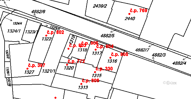 Bzenec 804 na parcele st. 1317 v KÚ Bzenec, Katastrální mapa