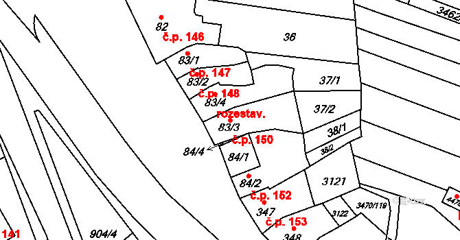 Kyjov 150 na parcele st. 83/3 v KÚ Kyjov, Katastrální mapa