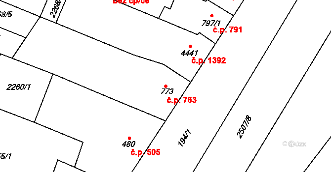 Kyjov 763 na parcele st. 773 v KÚ Kyjov, Katastrální mapa