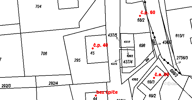 Rudíkovy 40, Třemešná na parcele st. 45 v KÚ Rudíkovy, Katastrální mapa