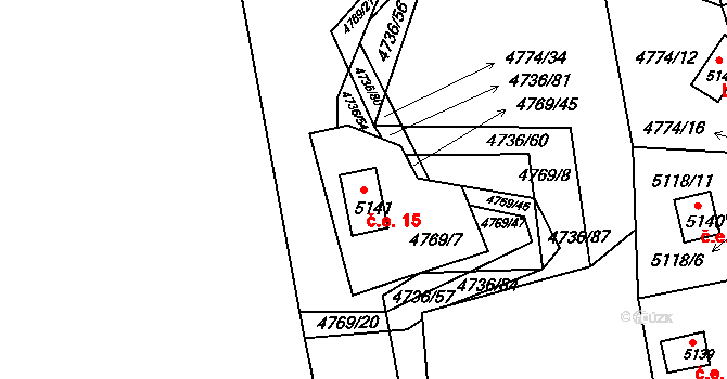 Okrouhlice 15, Benešov na parcele st. 5141 v KÚ Benešov u Prahy, Katastrální mapa
