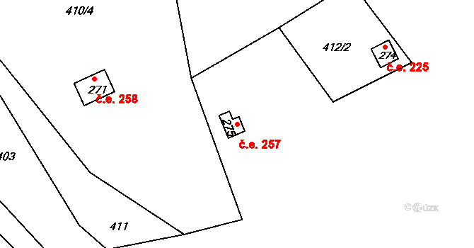 Třebsín 257, Krňany na parcele st. 275 v KÚ Třebsín, Katastrální mapa