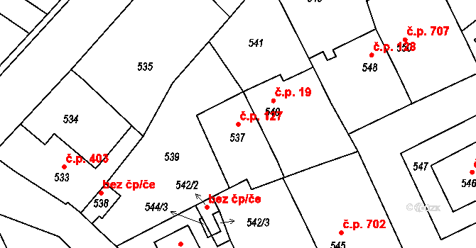 Libušín 127 na parcele st. 537 v KÚ Libušín, Katastrální mapa