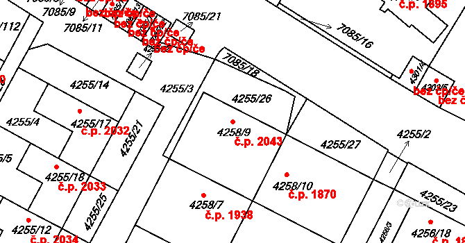 Boskovice 2043 na parcele st. 4258/9 v KÚ Boskovice, Katastrální mapa