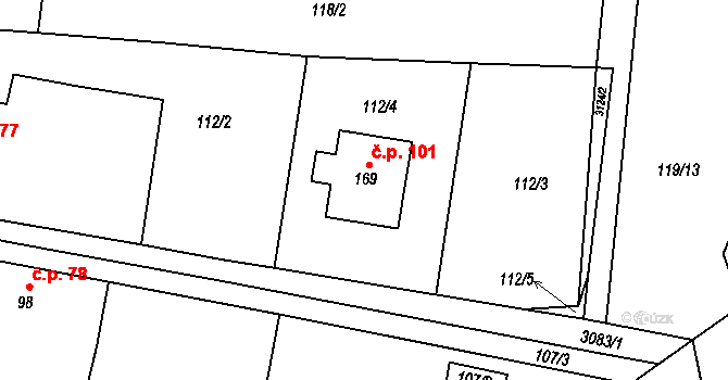 Damnov 101, Bor na parcele st. 169 v KÚ Damnov, Katastrální mapa