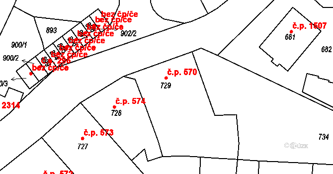 Tachov 570 na parcele st. 729/1 v KÚ Tachov, Katastrální mapa