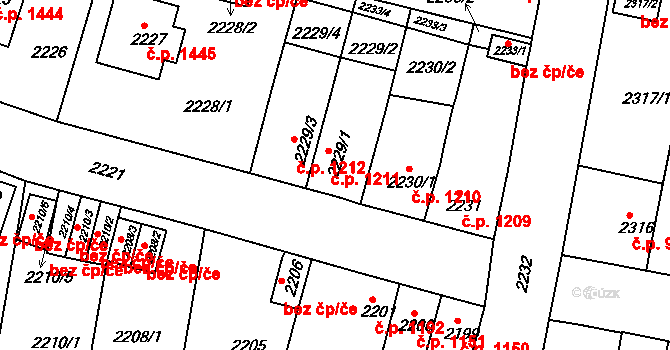 Tachov 1211 na parcele st. 2229/1 v KÚ Tachov, Katastrální mapa