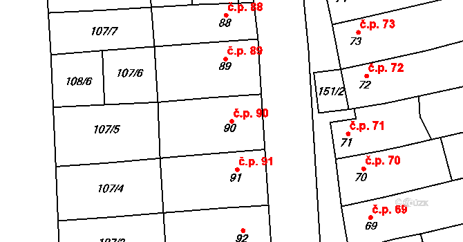 Lípy 90, Slatinice na parcele st. 90 v KÚ Lípy, Katastrální mapa