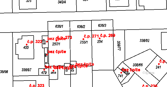 Bohušovice nad Ohří 271 na parcele st. 255/1 v KÚ Bohušovice nad Ohří, Katastrální mapa